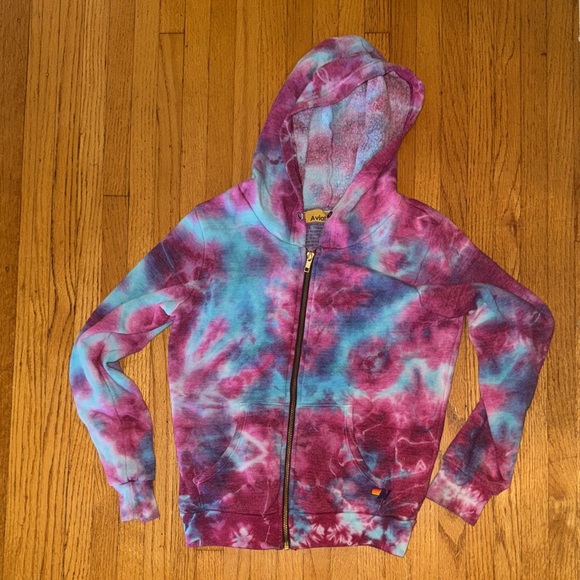 Aviator Nation Kids purple/blue Tie-Dye Zip-Up Hoodie - size 12